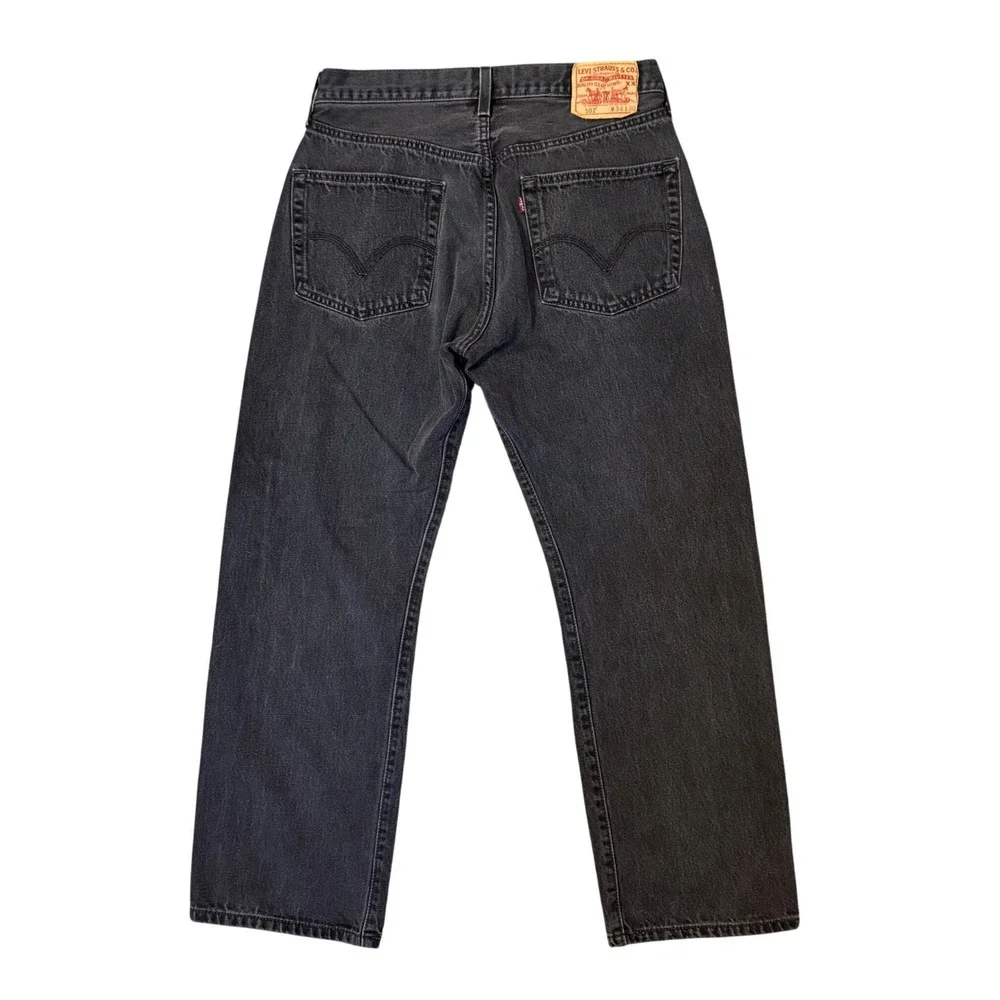 Vintage Levis 501 Original Fit Straight Leg Faded Black Jeans Button Fly 34x30
